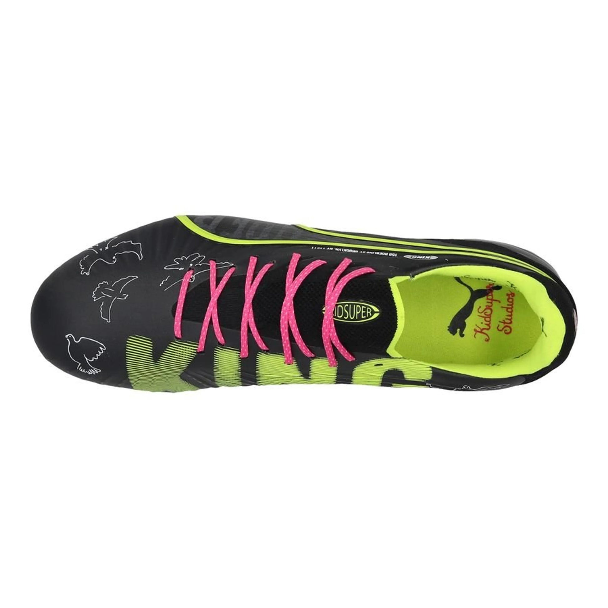 top view of the PUMA King Ultimate FG/AG Club World Cup X Kidsuper in Grey/Lime/Gray