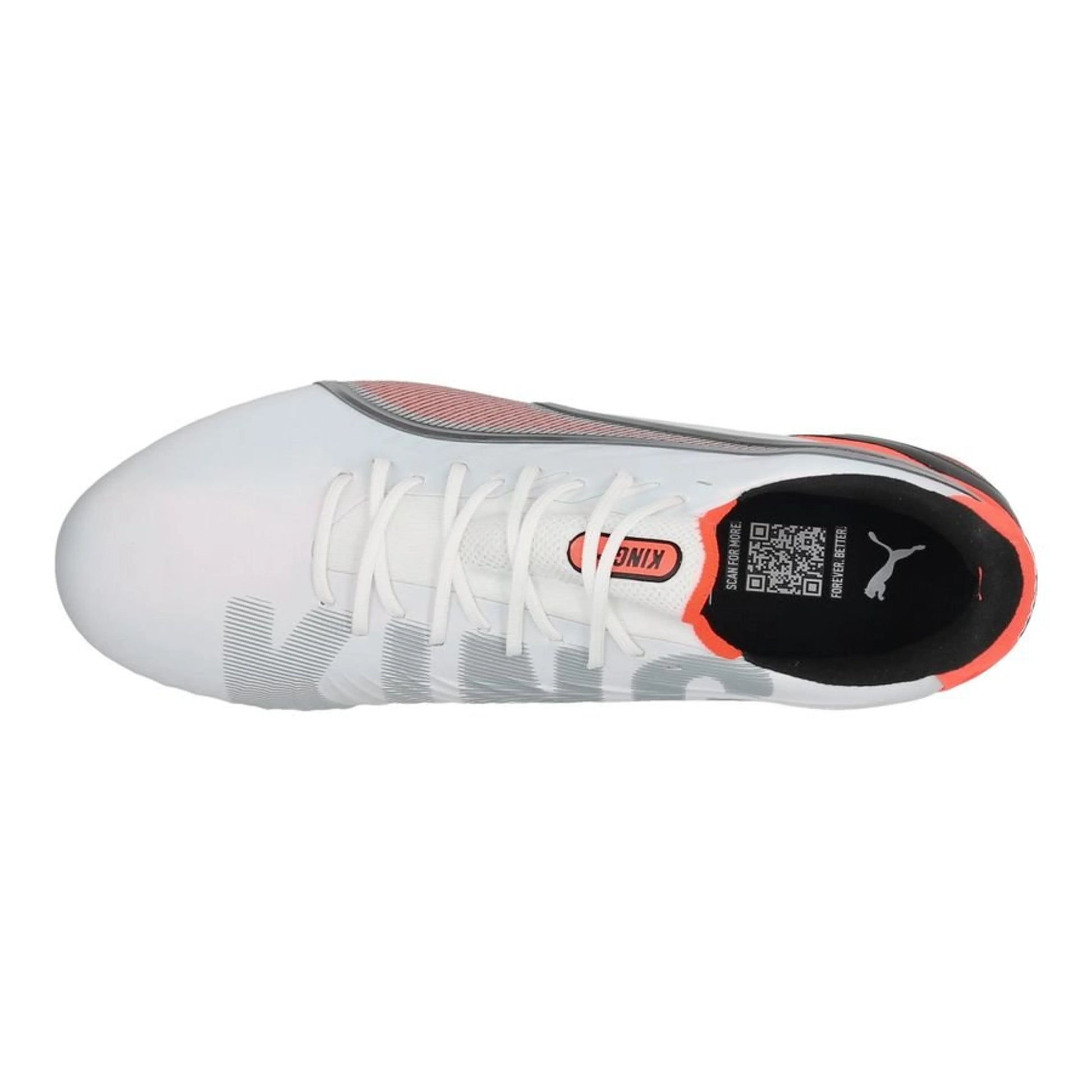 top view of the PUMA King Ultimate SG from the high-energy Untamed Pack in White/Red/Black