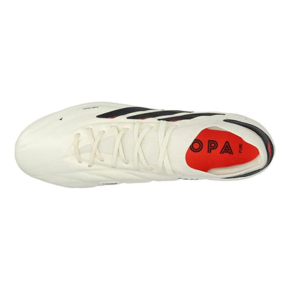 top view of the adidas Copa Pure 2 Elite FG "Solar Energy" Pack in an Off-white/Black/Red colorway