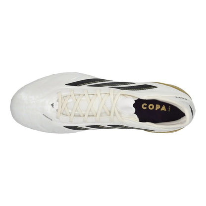 top view of the adidas Copa Pure Elite III FG "Road to Glory" Pack in a White/Black/Gold colorway 