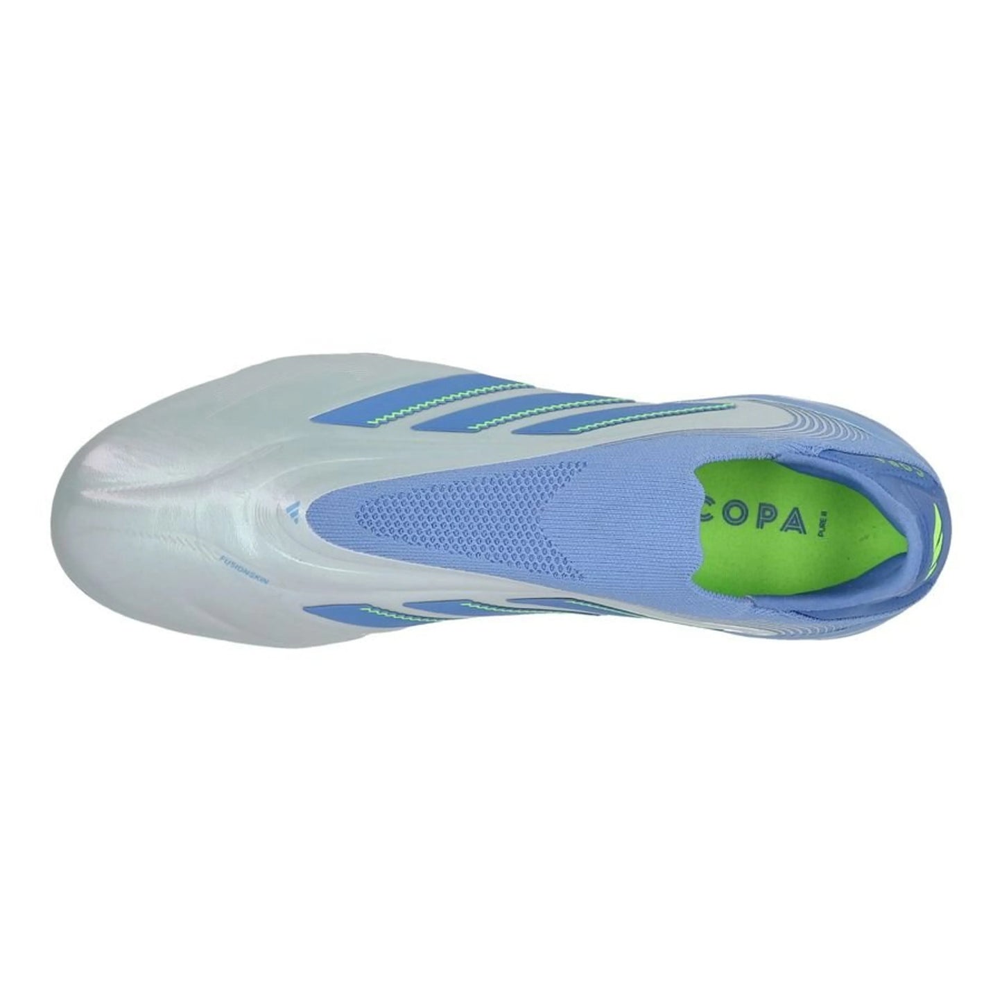 top view of the adidas Copa Pure Elite III Laceless FG "Celestial Victory" pack in a Blue/Lemon colorway