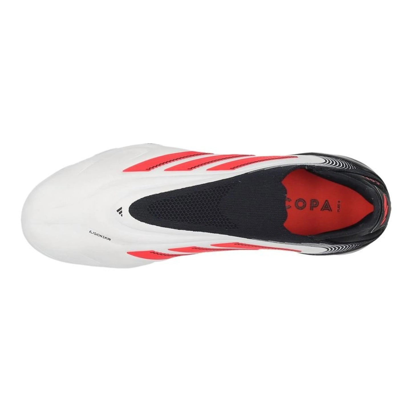 top view of the adidas Copa Pure Elite III Laceless FG "Pure Victory" pack in White/Red/Black colorway