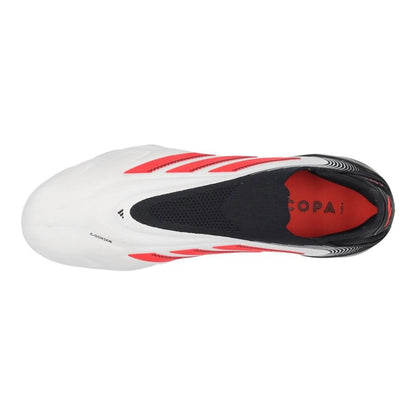 top view of the adidas Copa Pure Elite III Laceless FG "Pure Victory" pack in White/Red/Black colorway