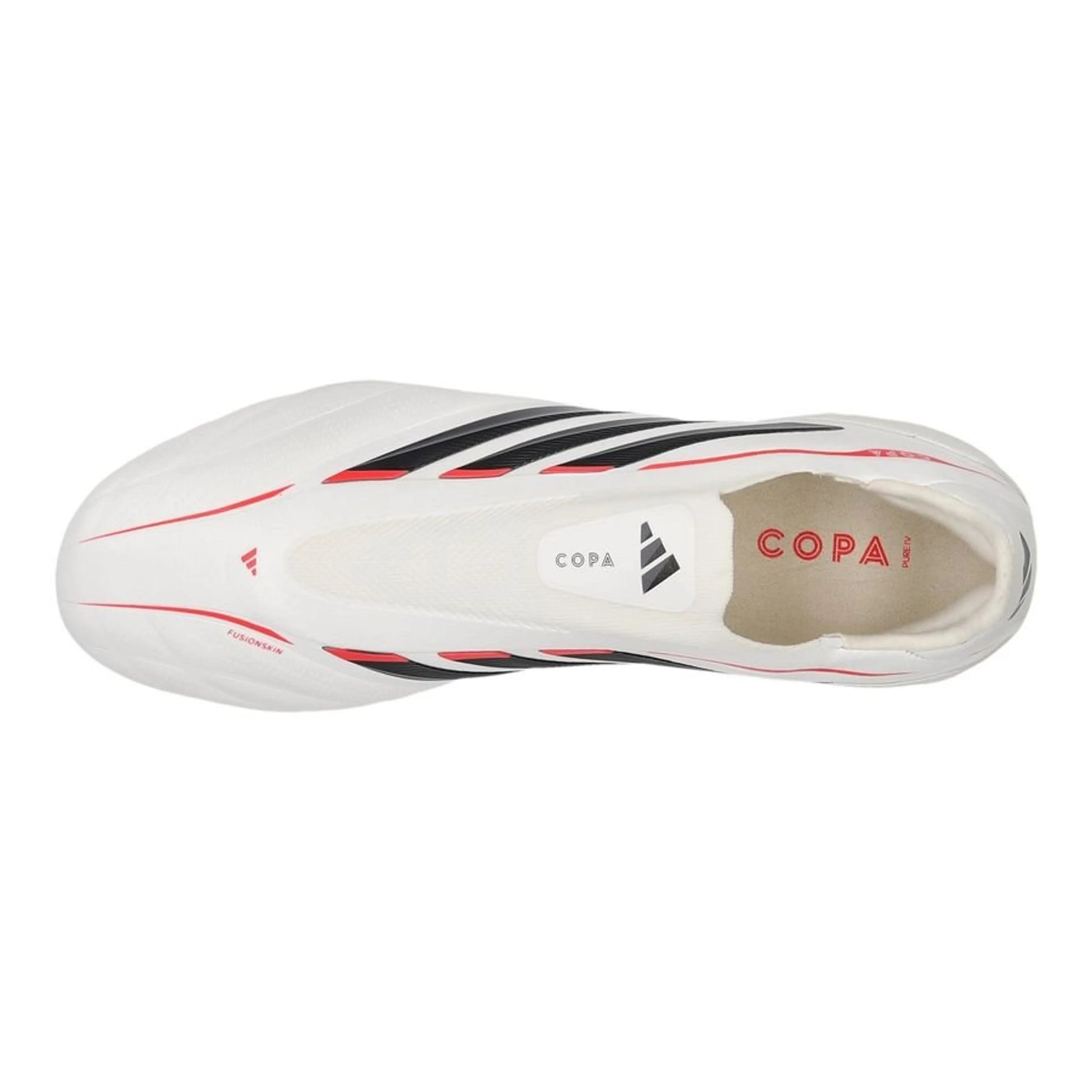 top view of the adidas Copa Pure IV Elite Laceless SG in Footwear White / Metallic / Black / Red (Born For Goals Pack)