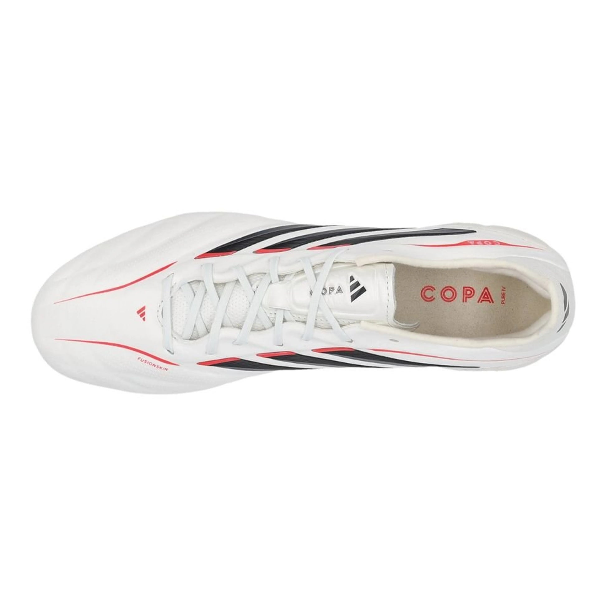 top view of the adidas Copa Pure IV Elite SG in Footwear White / Zero Metallic / Core Black / Lucid Red (Born For Goals Pack)