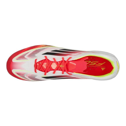 top view of the adidas F50 Elite FG "Pure Victory" pack in White/Black/Yellow colorway