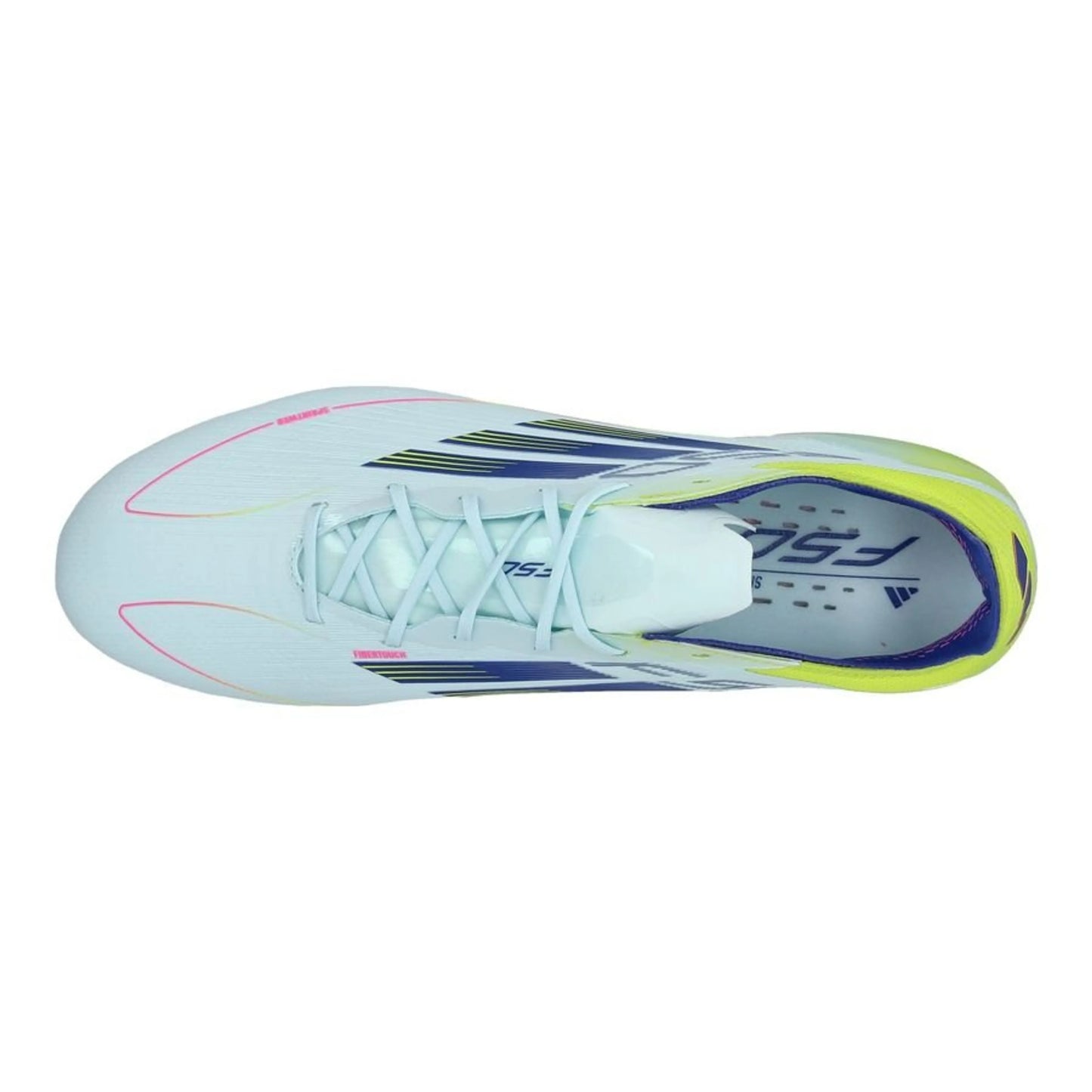 top view of the adidas F50 Elite FG "Stellar Icon" Pack in a Blue/Yellow/Red colorway