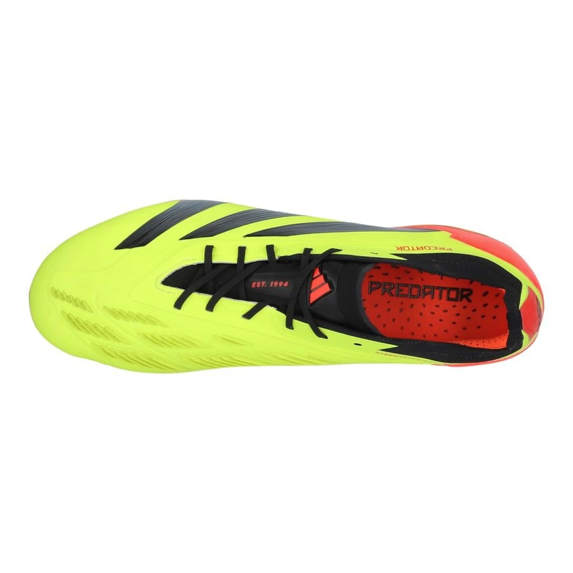 top view of the adidas Predator Elite FG "Energy Citrus" pack in a Yellow/Black/Red Colorway