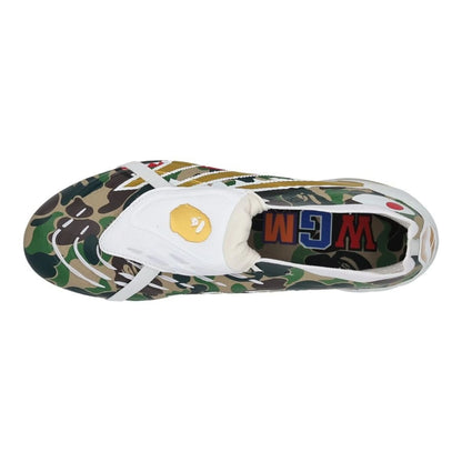 top view of the adidas Predator Elite Fold-over Tongue FG BAPE Pack in a White/Gold/Green colorway 