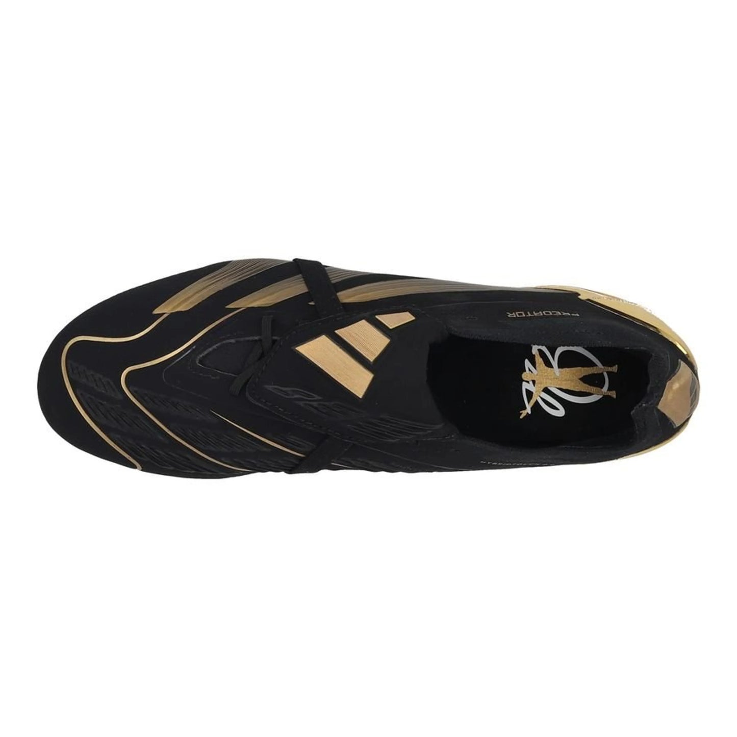 top view of the adidas Predator Elite Fold-over Tongue FG "Belligold" pack in Black/Gold colorway