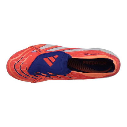 top view of the adidas Predator Elite Fold-over Tongue FG "Coral Blaze" in an Orange/White/Blue Pack