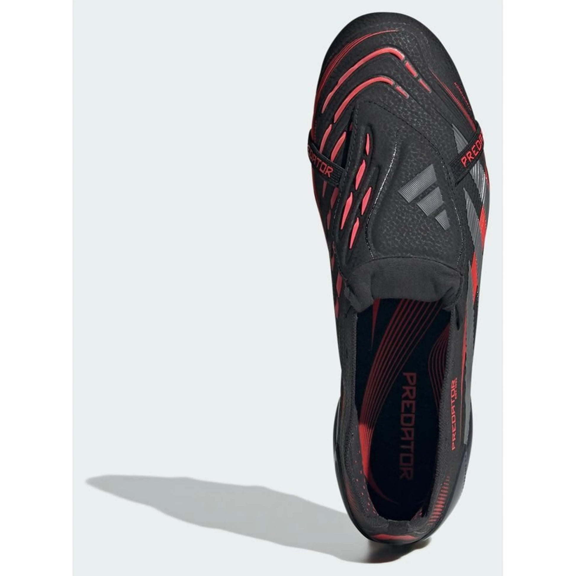 top view of the adidas Predator Elite Fold-over Tongue FG "Stealth Victory" Pack in a Black/Copper/Red colorway