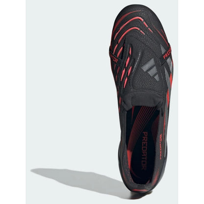 top view of the adidas Predator Elite Fold-over Tongue FG "Stealth Victory" Pack in a Black/Copper/Red colorway