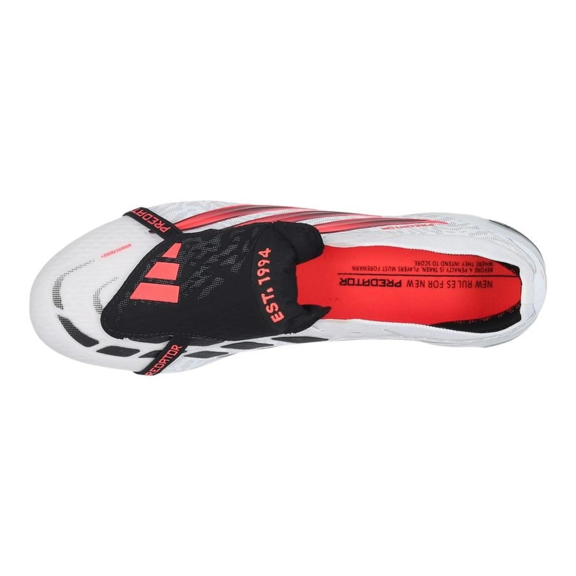 top view of the adidas Predator Elite Fold-over Tongue FG in White/Red/Black from the Chaos vs Control