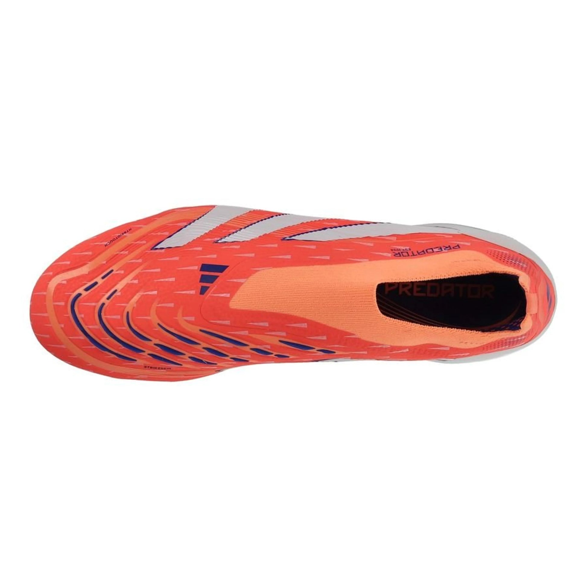 top view of the adidas Predator Elite Laceless FG "Coral Blaze" pack in a White/Orange colorway