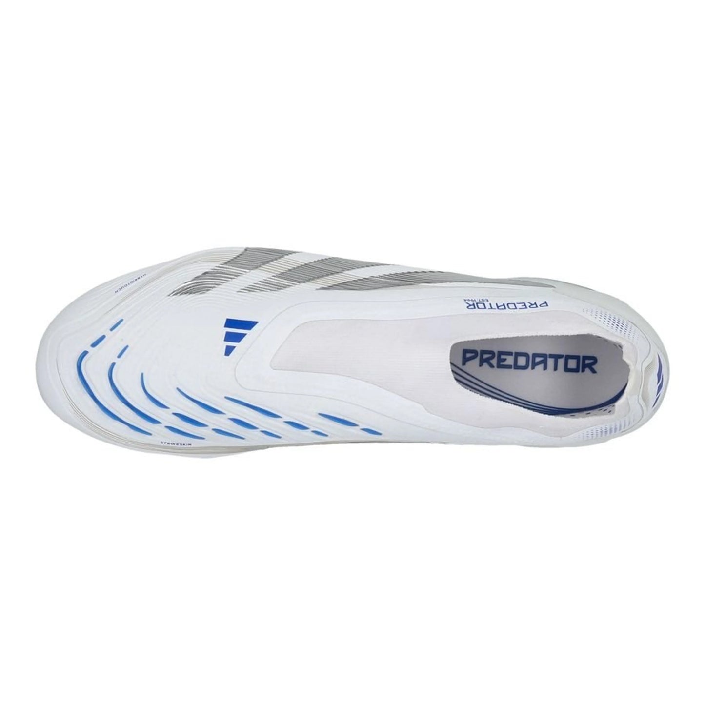 top view of the adidas Predator Elite Laceless FG "Polar Victory Pack" in a White/Silver/Blue colorway