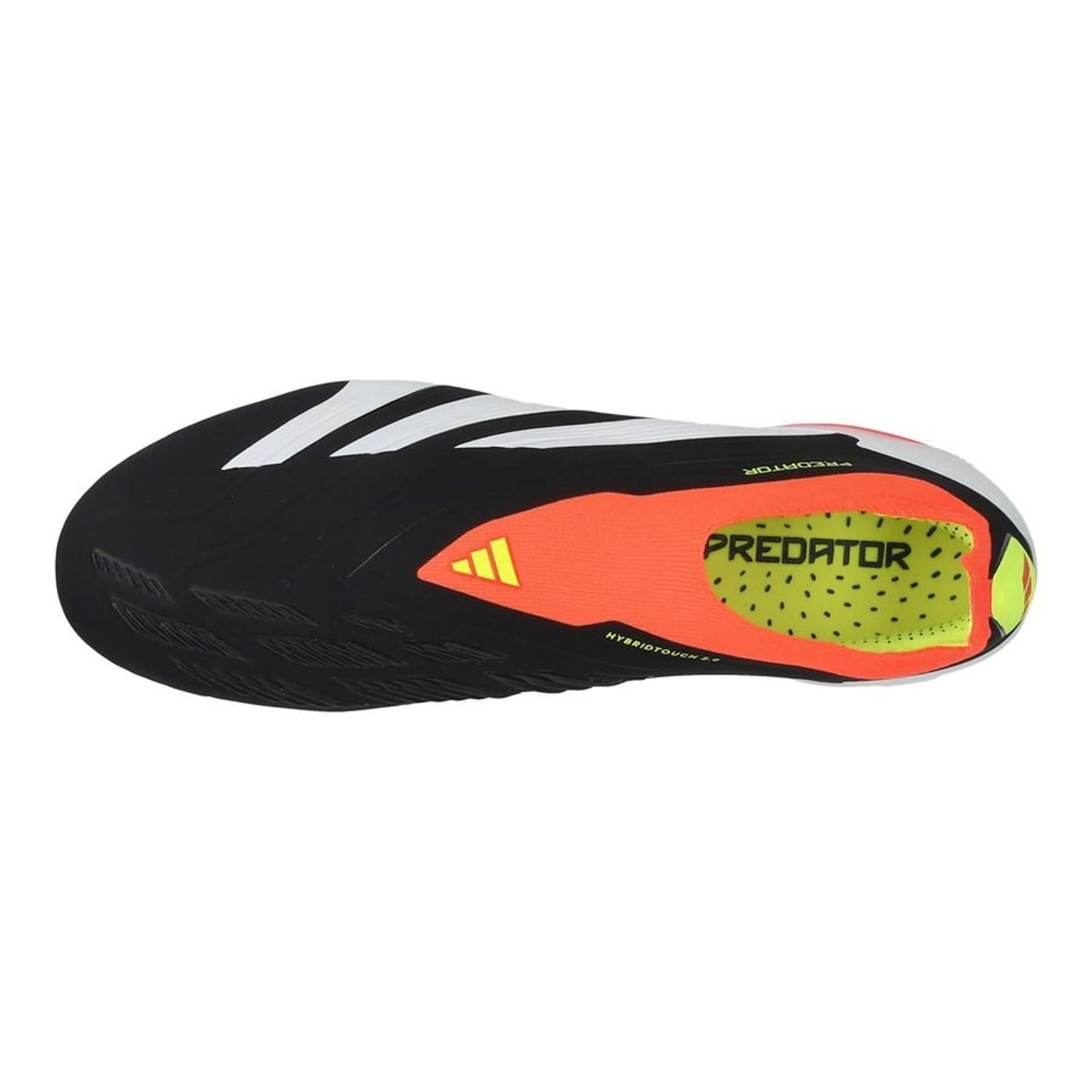 top view of the adidas Predator Elite Laceless FG "Solar Energy" pack in Black/White/Red colorway