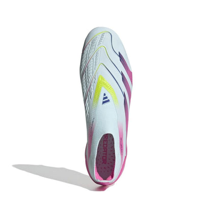 top view of the adidas Predator Elite Laceless FG "Stellar Icon" Pack in a White/Blue/Pink colorway