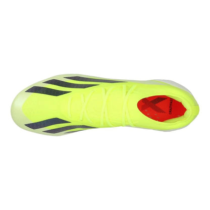 top view of the adidas X Crazyfast Elite FG "Solar Energy" Pack in a Yellow/Black/Red colorway