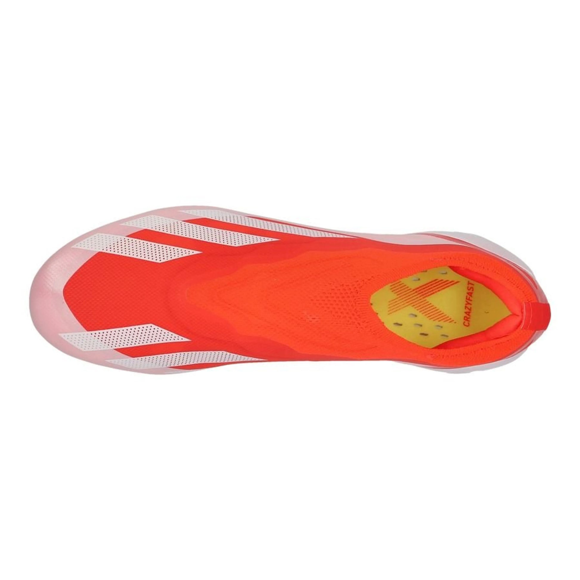 top view of the adidas X Crazyfast Elite Laceless FG "Energy Citrus" Pack in a Red/White colorway
