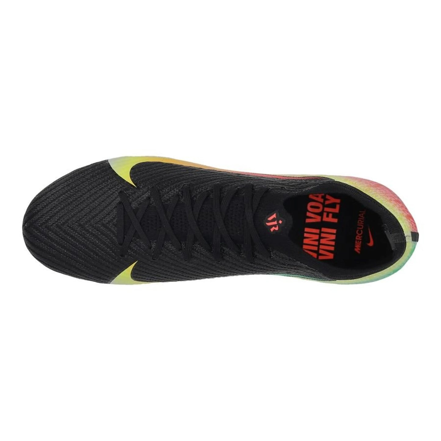 top view of the Nike Air Zoom Mercurial Vapor 16 Elite FG in Black / Multi (Vini Jr.)