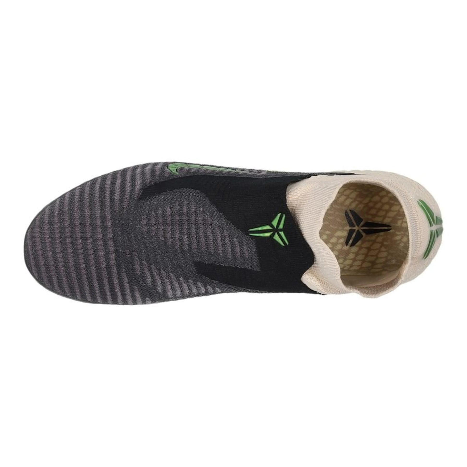 top view of the Nike Phantom 6 Elite High Cut FG Black Mamba in White/Black/Emerald colorway
