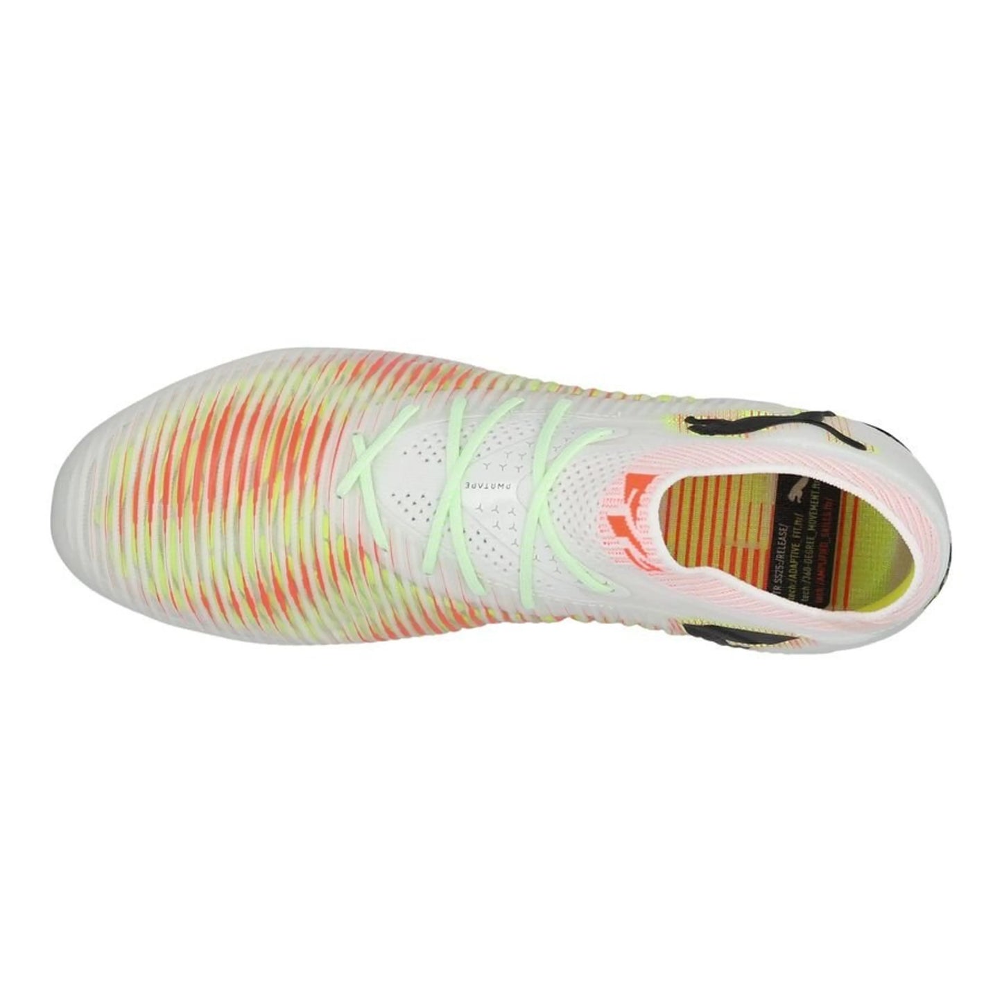 top view of the PUMA Future 8 Ultimate FG Launch Edition White/Black/Lime colorway
