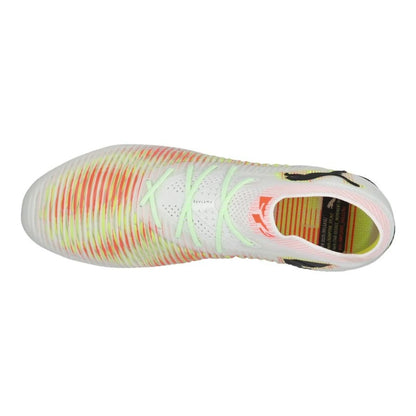 top view of the PUMA Future 8 Ultimate FG Launch Edition White/Black/Lime colorway
