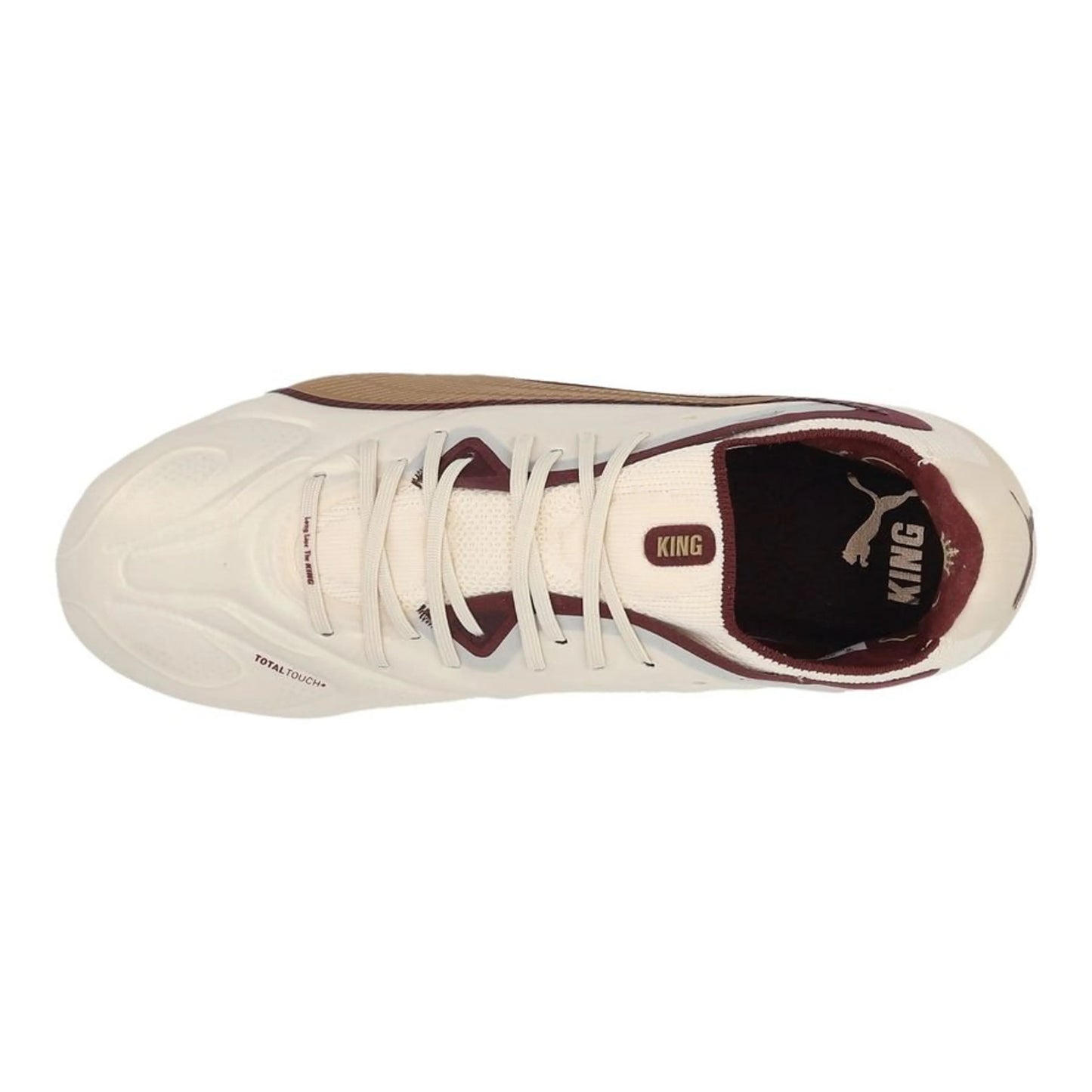 top view of the PUMA King 20 Ultimate FG/AG Launch Edition in Almond/Aubergine/Gold colorway