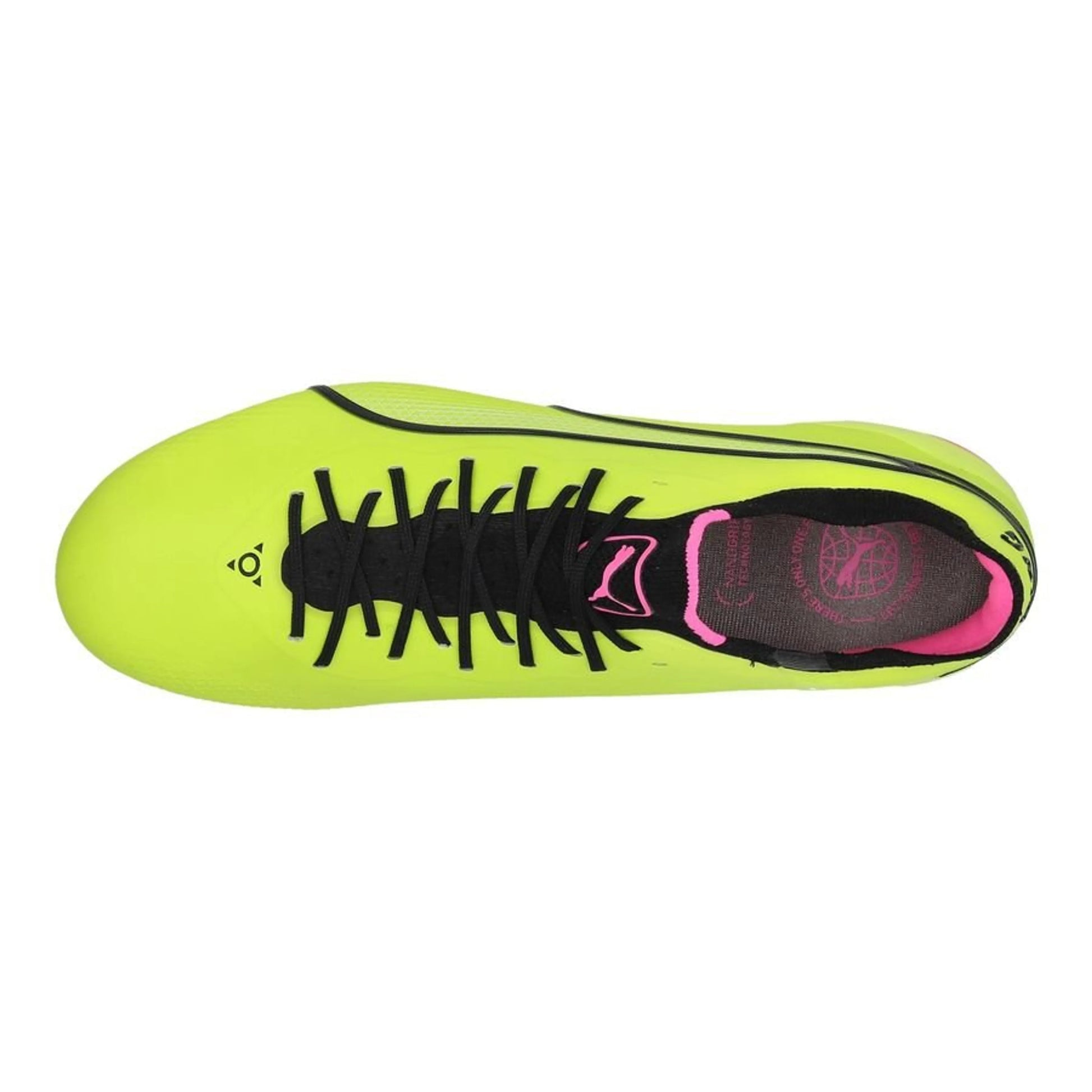 top view of the PUMA King Ultimate FG/AG Phenomenal Pack in Lime/Black/Pink colorway