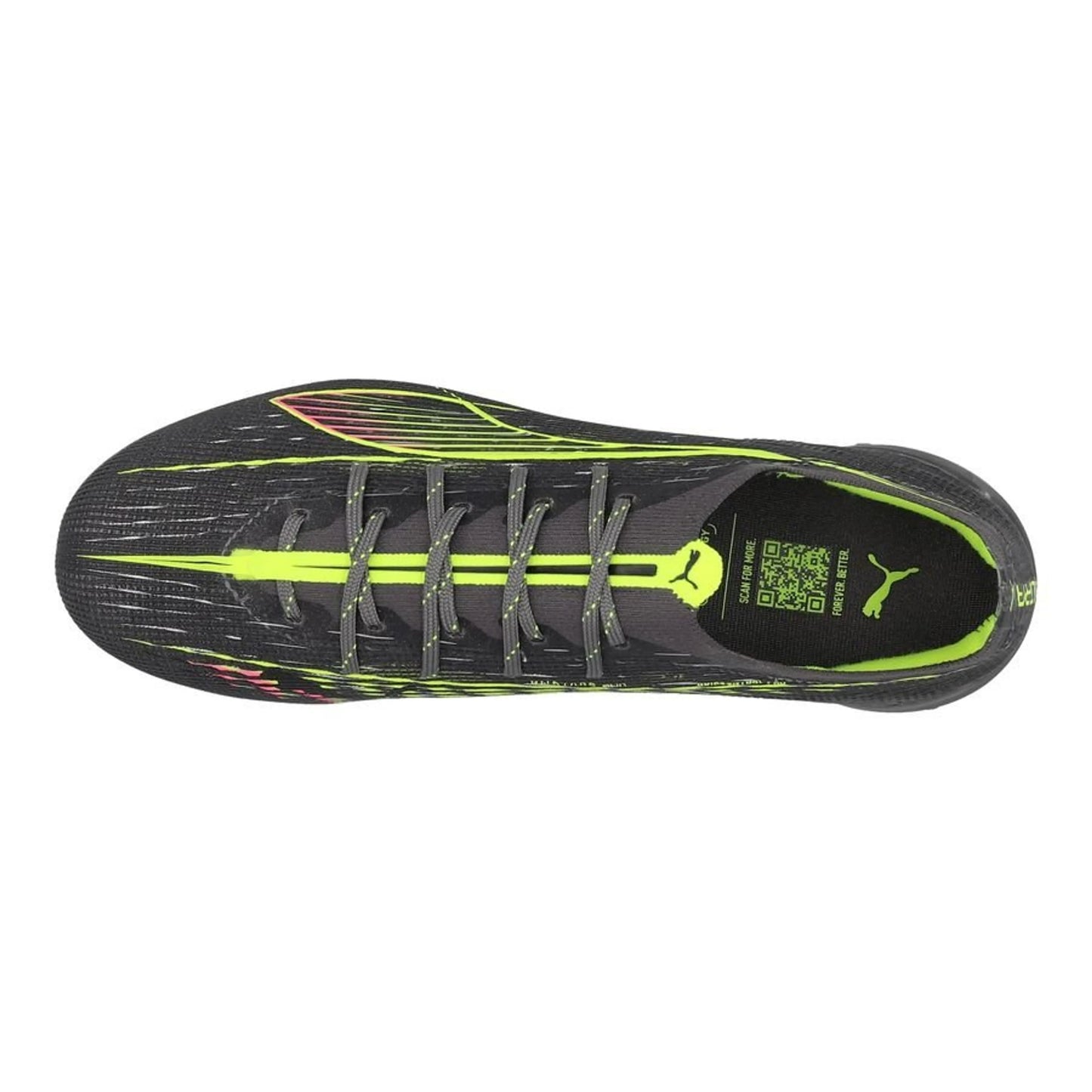 top view of the PUMA Ultra 5 Ultimate FG Audacity Pack in Silver/Yellow colorway
