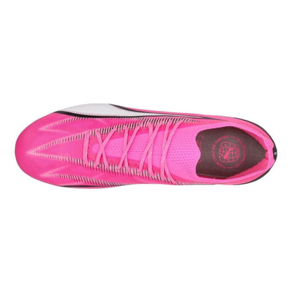 top view of the PUMA Ultra Ultimate FG/AG Phenomenal Pack in Pink/White/Black colorway