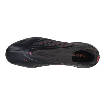 top view of the adidas Copa Pure Elite III Laceless FG "Stealth Victory" pack in a Black/Grey/Red colorway