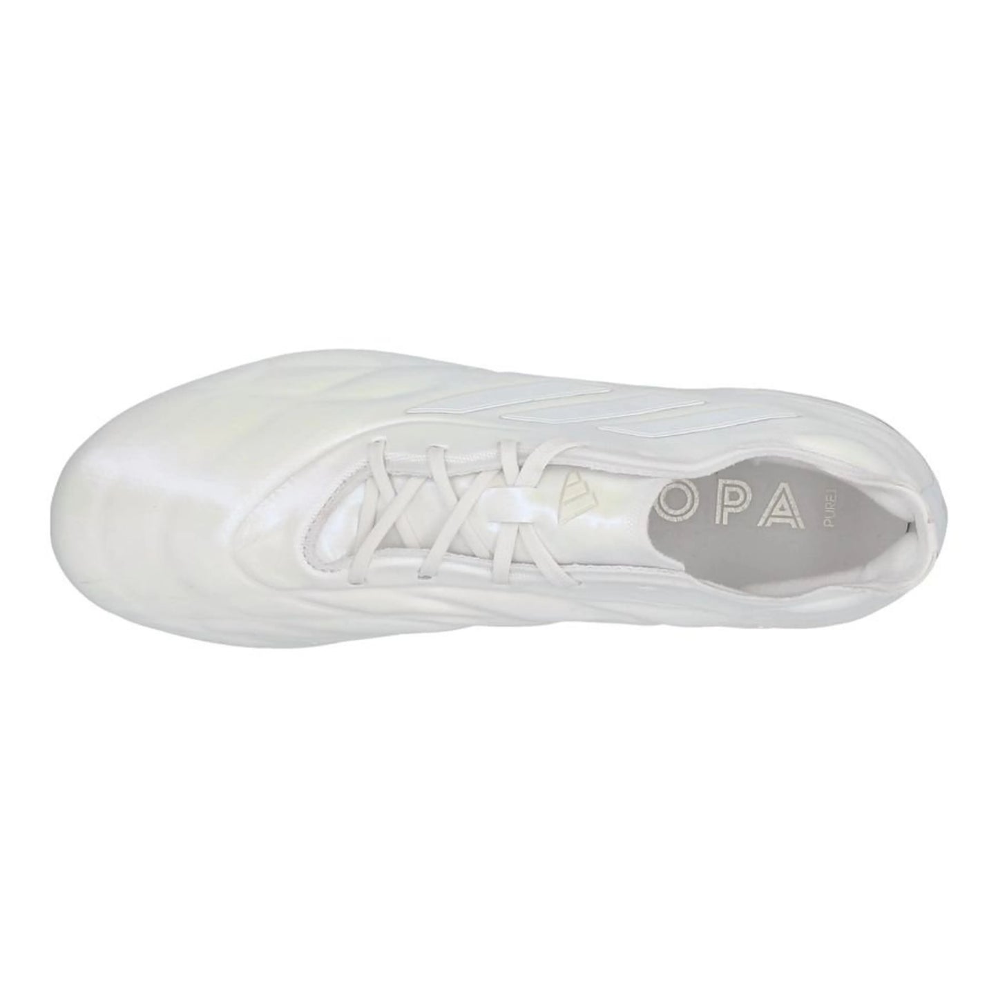 top view of the adidas Copa Pure FG Pearlized pack in a clean White finish.