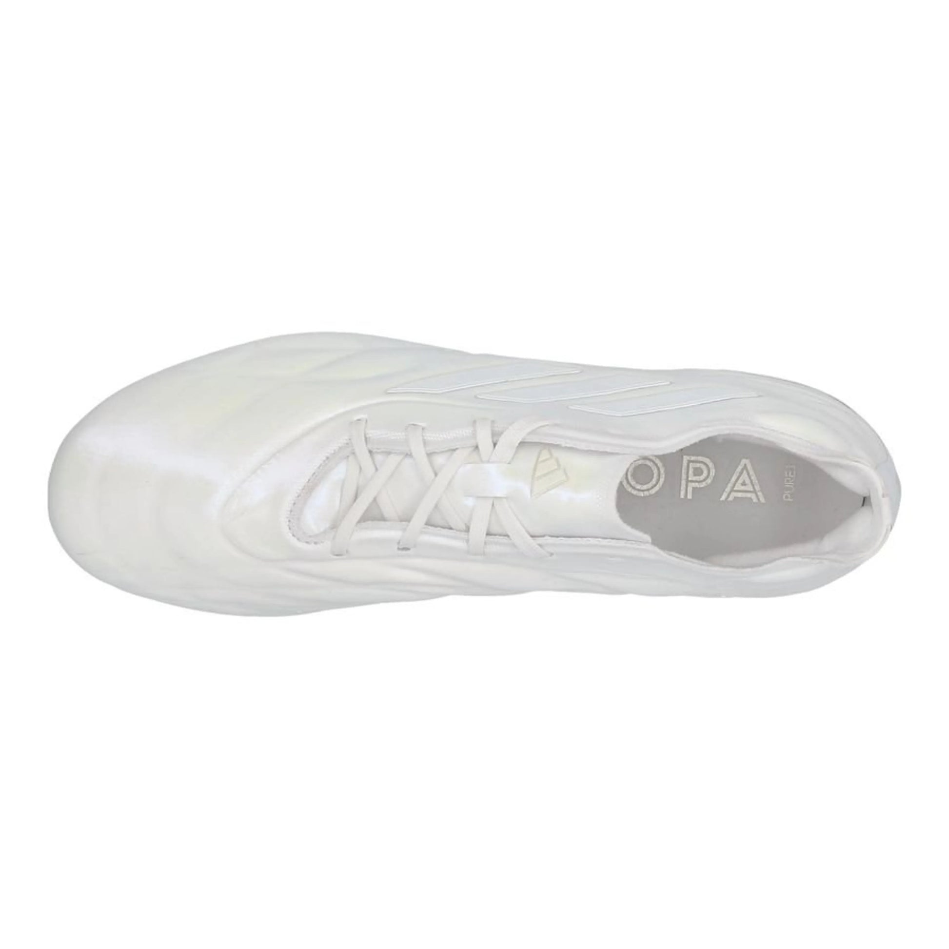 top view of the adidas Copa Pure FG Pearlized pack in a clean White finish.