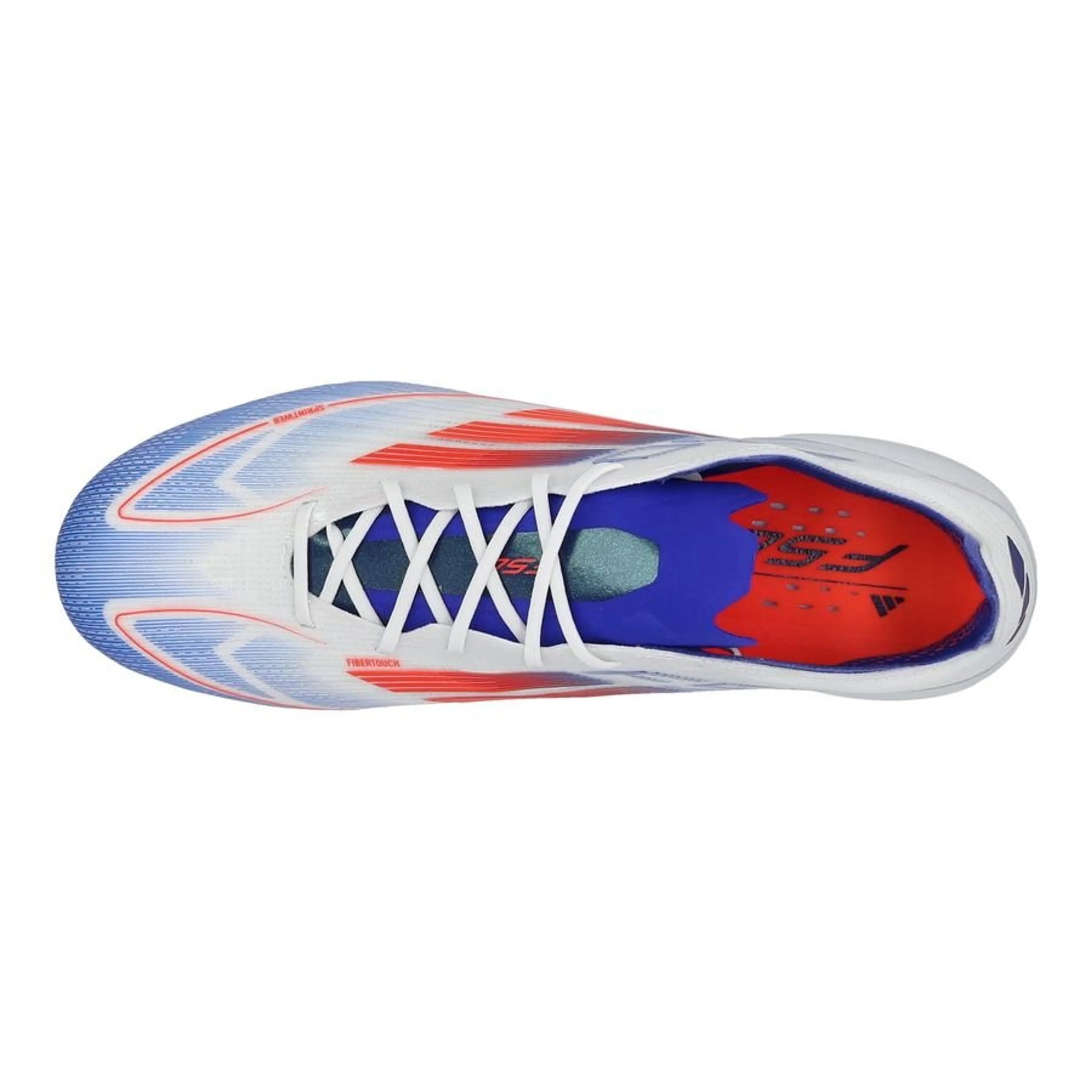 top view of the adidas F50 Elite FG "Advancement" pack in White/Red/Blue colorway