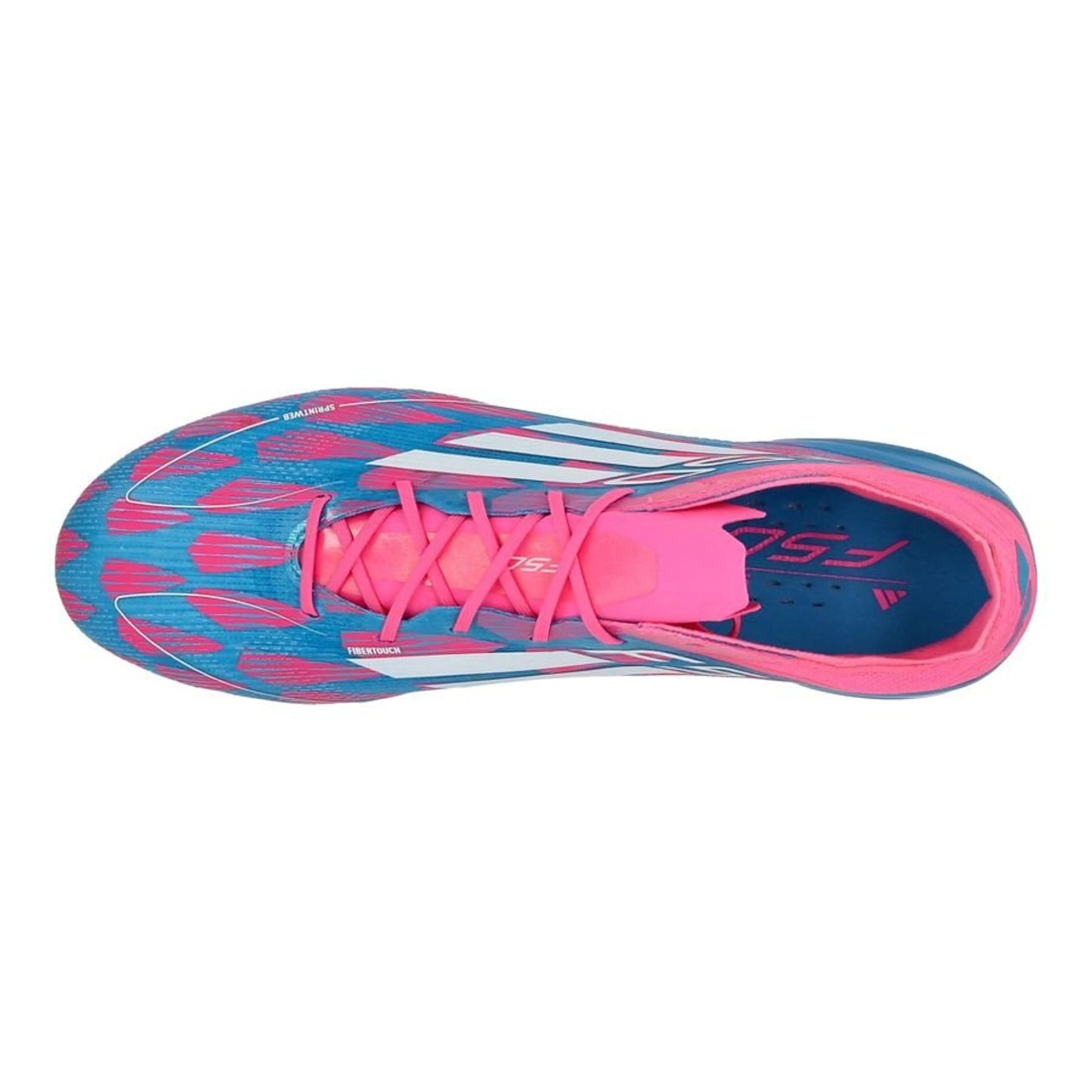 top view of the adidas F50 Elite FG "Reemergence" pack in Blue/White/Pink colorway