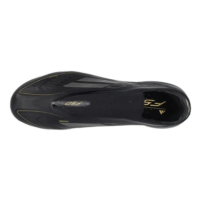 top view of the adidas F50 Elite Laceless FG Dark Spark pack in Black/Metal colorway