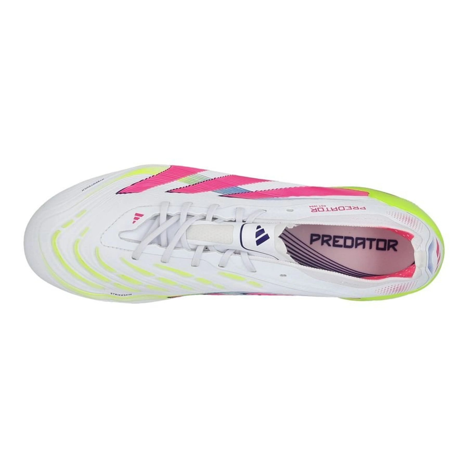 top view of the adidas Predator Elite FG "Celestial Victory" Pack in a White/Lemon/Pink colorway 