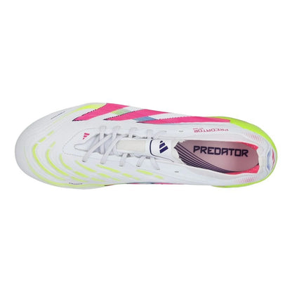 top view of the adidas Predator Elite FG "Celestial Victory" Pack in a White/Lemon/Pink colorway 