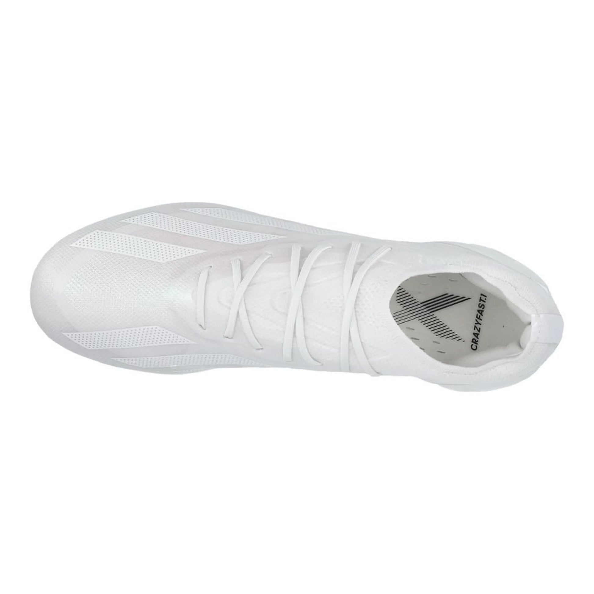top view of the adidas X Crazyfast .1 FG Pearlized pack in a clean White finish.