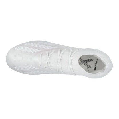 top view of the adidas X Crazyfast .1 FG Pearlized pack in a clean White finish.