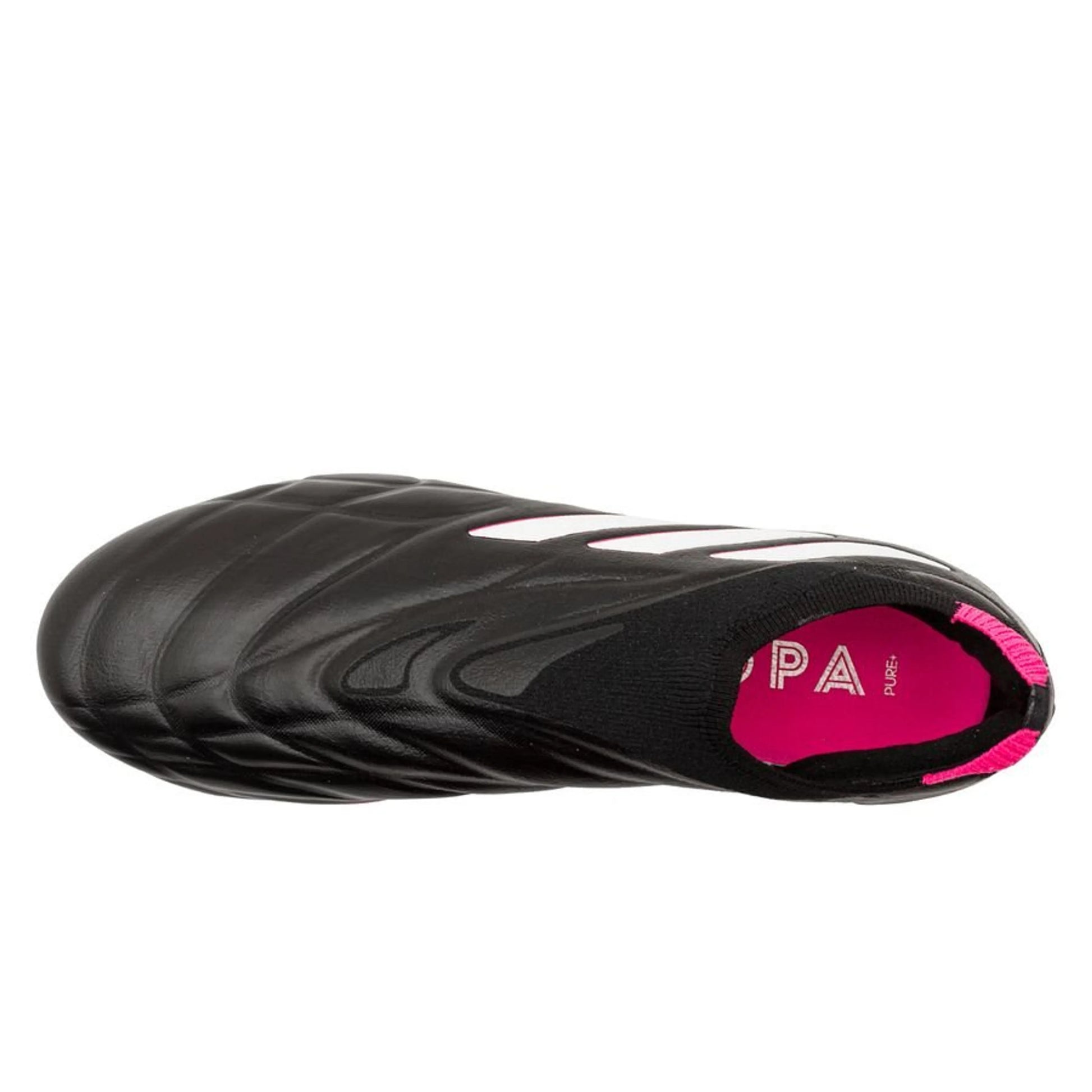 view from above of the adidas Copa Pure + FG "Own Your Football" pack in Black/Pink colorway